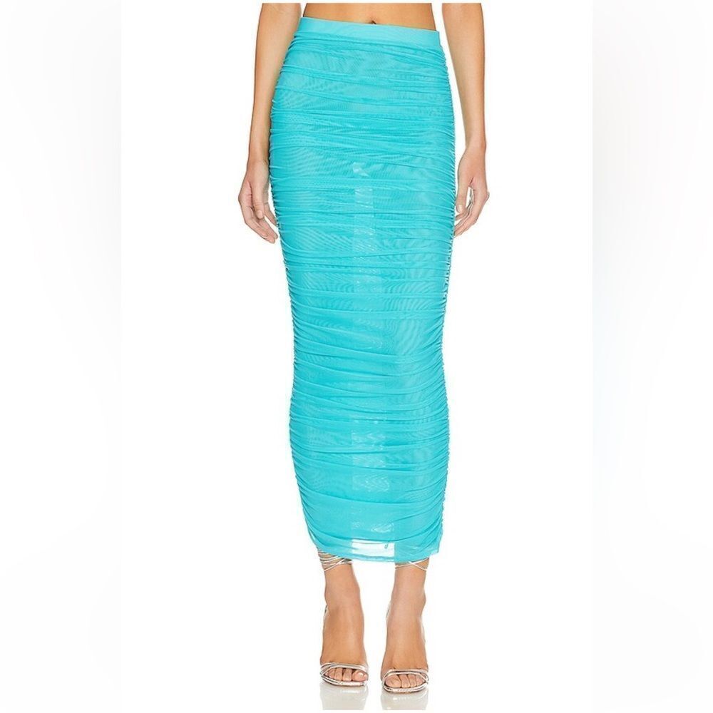 NWT Lovers and Friends Marine Maxi Skirt Bright Blue mesh midi ruched Revolve S
